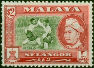 Selangor 1960 $2 Bronze-Green & Scarlet SG126a P.13 x 12.5 Good MNH