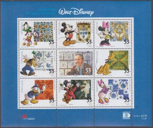 PORTUGAL Sc # 2446a-h MNH S/S WALT DISNEY and CHARACTERS SHEET of 9