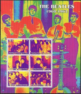 Congo 2004 Music Rock Band  The Beatles  1960-1962 Sheet of 6 MNH Private