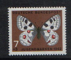 Germany #B380  MNH  1962  butterflies  7 + 3pf