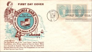 FDC 1937 SC #796 Pavois Cachet - Manteo, NC - Pair - F71042