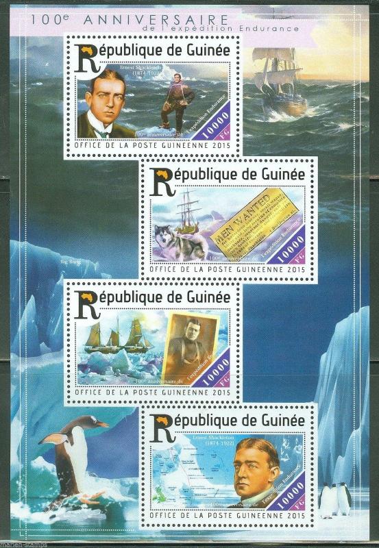 GUINEA  2015 100th ANN OF THE ENDURANCE EXPEDITION ERNEST SHACKLETON  SHEET   NH