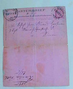 AUSTRIA PNEUMATIC  CARD 1921 WIEN