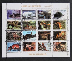 Umm Al Qiwain  Mi #1130-1145 A  Wild Animals Mini CTO 1972 Sheet of 16