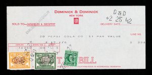 1942 DOMINICK STOCK BROKERS NEW YORK RECEIPT (ODD-LOT) REVENUES PERFIN CANCEL