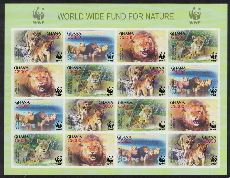 Ghana WWF African Lion Imperforated Sheetlet of 4 sets SG#3432-3435 MI#3701-3704