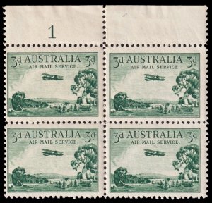 Australia Scott C1 Plate Block of 4, Plate #1 (1929) Mint Stamps NH VF, CV$58+ M