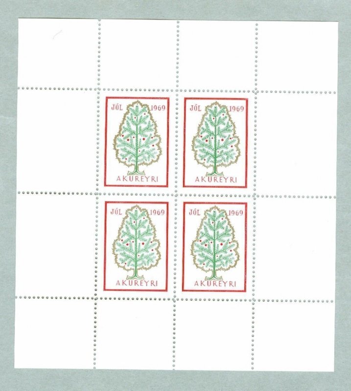 Iceland. Christmas Sheet 1969  Mnh. Akureyri Association. Christmas Tree. 