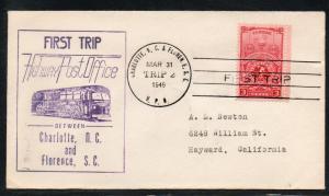 US HPO Charlotte NC & Florence SC TR2 First Trip 1949 B508