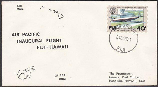 FIJI 1983 Air Pacific first flight cover to Hawaii.........................54494