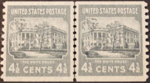 U.S.#844 The White House 4 1/2c Coil Line Pair, MNH. (A)  Small dot under glue.