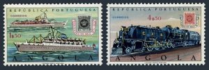 Angola 565-566, MNH. Stamps of Angola, 1970. Mail ship, Steam locomotive.