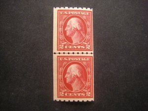 Scott 411, 2c Washington vertical LINE PAIR, perf 8.5, MNH Early Coil, CV $125