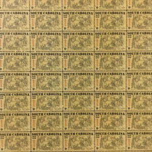 1407   South Carolina Founding  Mint 6 Cent  Sheet of 50    Issued in 1970