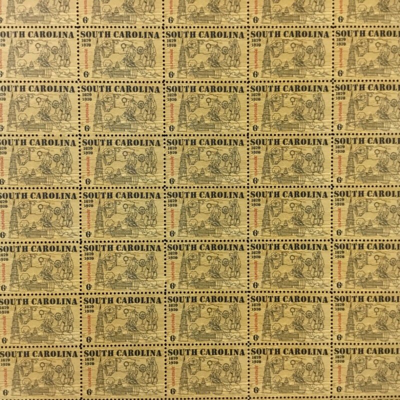 1407   South Carolina Founding  Mint 6 Cent  Sheet of 50    Issued in 1970