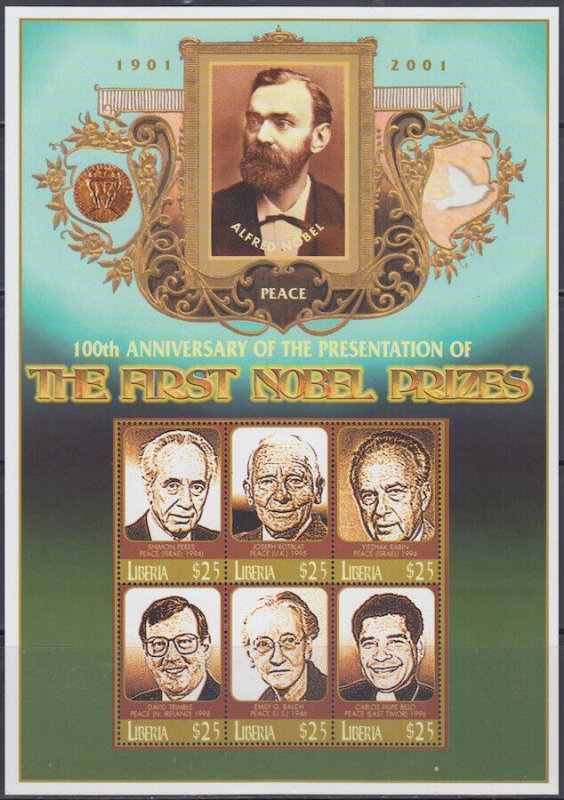 LIBERIA Sc# LIB009 SHEET of 6 - 100th ANN of 1st NOBEL PRIZES