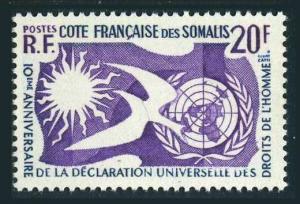 Fr Somali Coast 274,lightly hinged.Michel 319. Human Rights 1958.Bird,Sun.