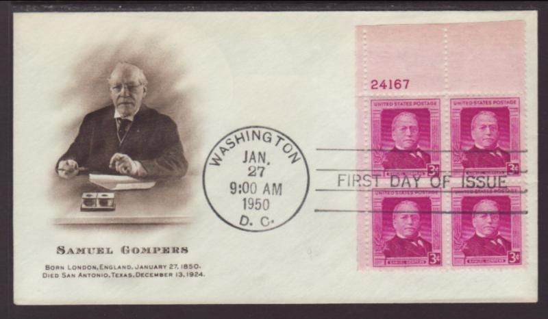 US 988 Samuel Gompers 1950 P/B Fulton U/A FDC