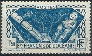 French Polynesia 107 (mh) 1.50fr idols, blue (1934)