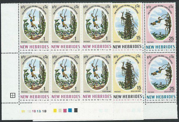 NEW HEBRIDES 1969 Pentecost Land Divers set plate blocks of 6 MNH..........50944