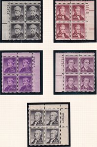 U.S. Sc# 1030 / 1053 -1059A 1954-68 Plate block set w/ coil pairs MNH CV $310.75