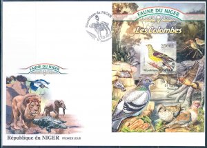 NIGER 2013 FAUNA OF AFRICA   DOVES   SOUVENIR SHEET FIRST DAY COVER