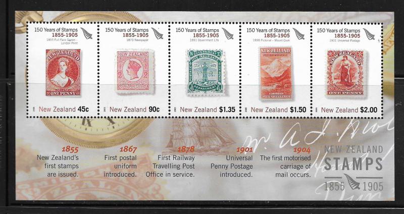 NEW ZEALAND, 2007A, MNH, SS, 150 YEARS OF STAMPS 1855-1905