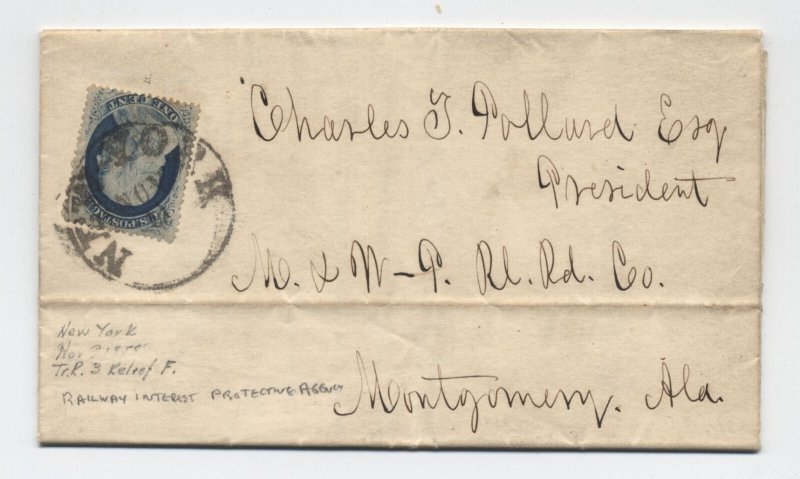 1858 New York City #24 1ct 1857 printed circular railorad interest [6953.3]