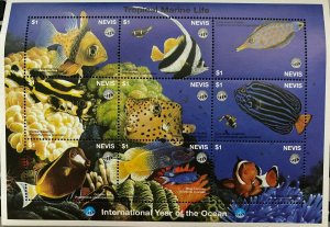 Nevis 1998 - Marine Life - Sheet of Nine - MNH