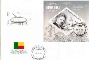 BENIN FDC SIMON LAKE SUBMARINES SHIPS BOATS 2016