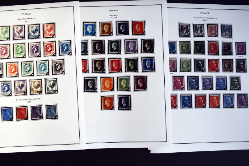 COLOR PRINTED FRANCE 1941-1965 STAMP ALBUM PAGES (55 illustrated pages)