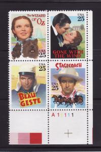 United States 2448a Plate Block Set MNH Classic Films (B)