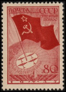 Russia 628 - Mint-H - 80k Flag / Planes at North Pole (1938) ('23 scv $4...