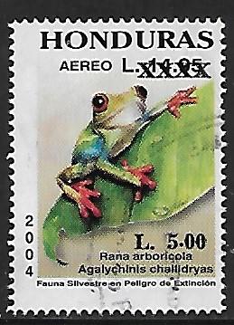 Honduras # C1255 - Red-eyed Tree Frog - OVPT - used   -{BR9}