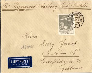 1936 Aalborg Denmark Gray Stamp  Airmail First Flight Cover To Berlin Germany