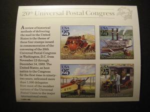 Scott 2438, 25c UPU Congress Souvenir sheet, MNH, 1989 issue