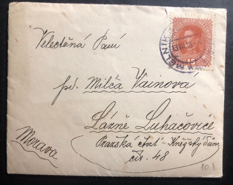 1918 Melnik Austria Cover To lázně luhačovice Czechoslovakia With Letter