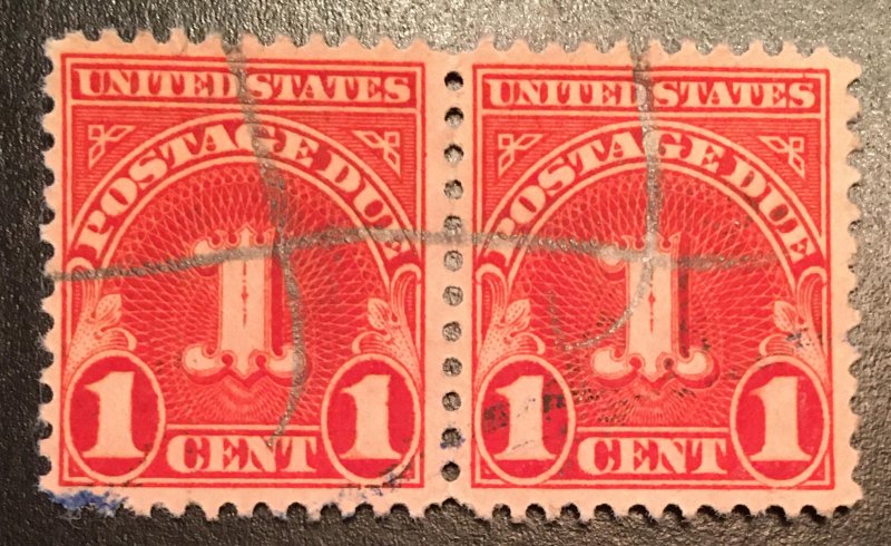 J80 b Postage Due 1c, 11 x 10 1/2 perf., pair, Vic's Stamp Stash