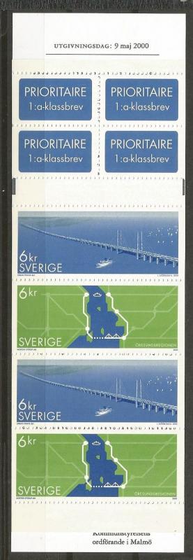 SWEDEN 2393a, MNH, COMPLETE BOOKLET OF STAMPS, ORESUND BRIDGE AND MAP OF DENMARK