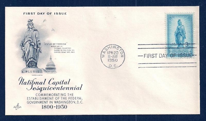 UNITED STATES FDC 3¢ Capital Sesquicentennial 1950 ArtCraft