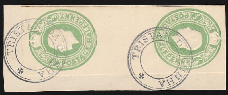 TRISTAN DA CUNHA 1921 Precursor use GB KGV 1d tete-beche pair postal stationery