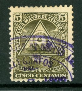 Nicaragua 1898 Seebeck Coat of Arms 5¢ Unwmk VFU B642