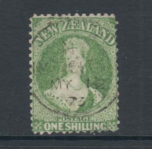 New Zealand Sc 37a, SG 125, used 1864-72 1sh dull yellow green, unlisted co Cert