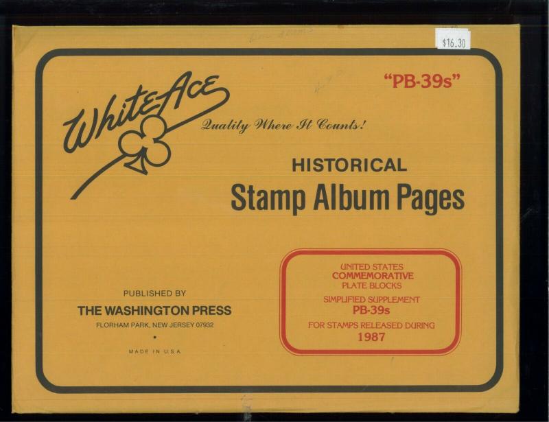 1987 White Ace U.S Commemorative Issue Plate Block Stamp Supplement Pages PB-39s 