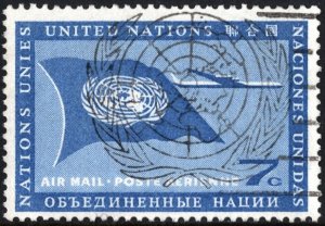 SC#C7 7¢ United Nations: Plane and UN Symbol Airmail (1959) Used