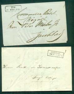 FINLAND 1849 & 1851 Stampless covers w/bold strikes ABO & EKENAS, VF