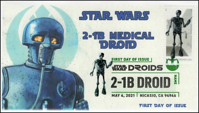 21-105, 2021,Star Wars Droids, 2-1B, First Day Cover, Digital Color Postmark,