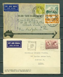 AUSTRALIA 1934/1947 AVIATION LOT of (2) AIRMAIL COVERS ....CACHETS #C1, C5