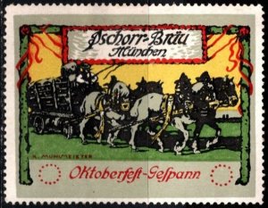 Vintage Germany Poster Stamp Pschorr-Bräu Munich Oktoberfest Team K. Munimeister