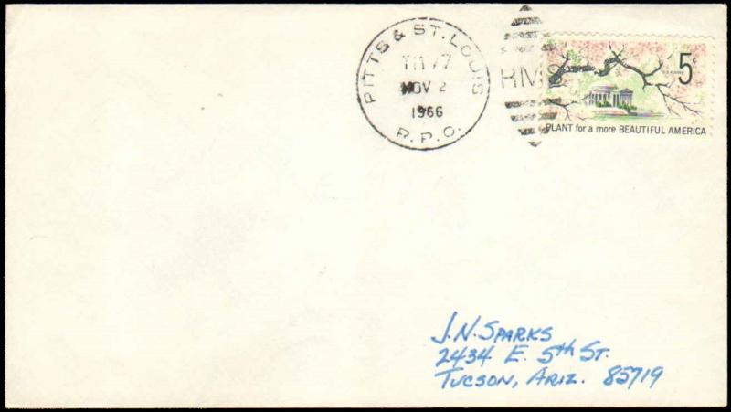 1966 PITTS & ST LOUIS  RPO RAILROAD POST OFFICE CANCEL